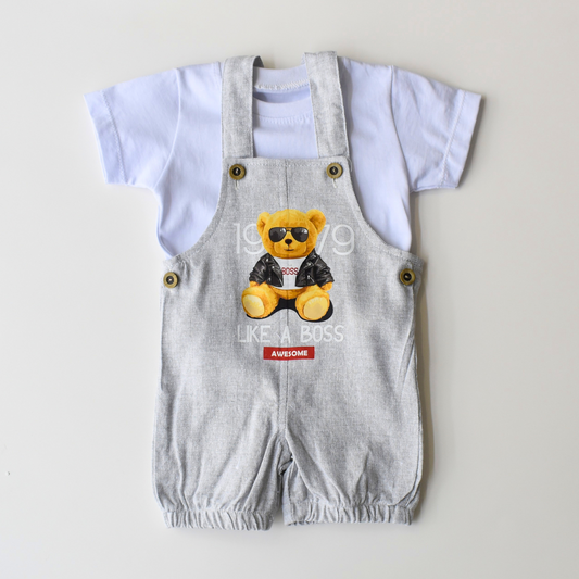 Baby-Overall „Like a Boss“ – Zweiteiliges Set mit Bärenmotiv