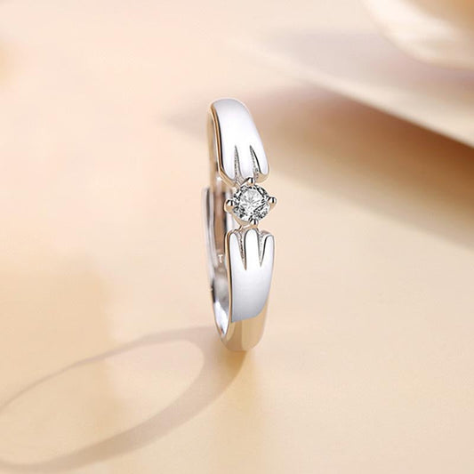 Verstellbarer Katzenring – 925er Silber mit Ohren und Pfotendetail