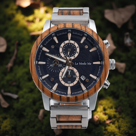 Timberline Blue – Elegante Zebranoholz-Uhr mit Chronograph-0